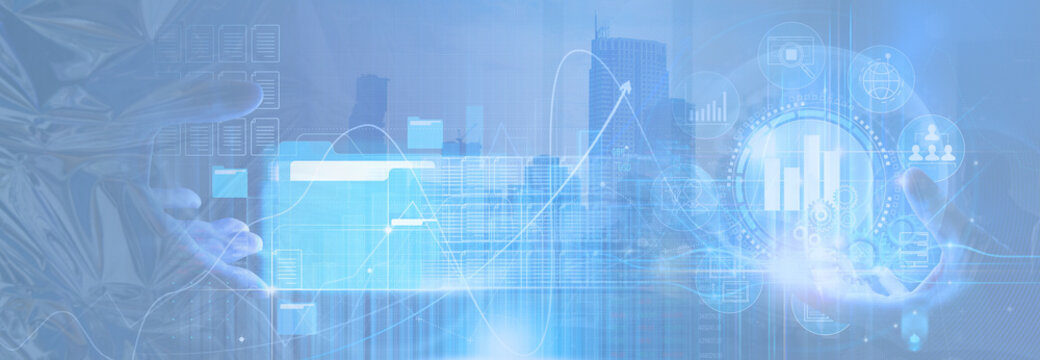 Digital Business Technology Interface with Data Analytics and Growth Chart