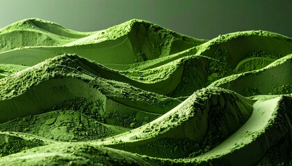 Abstract gradient formed by layered matcha powder tones on a clean background, artistic food composition with smooth transitions, minimalist styling, and refined editorial stock aesthetic.