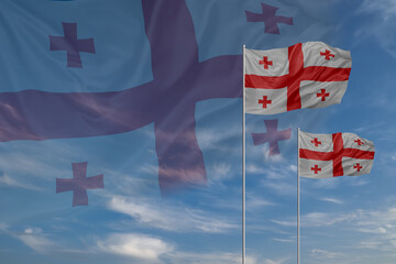 Card for Independence day National flags of Georgia waving in sky