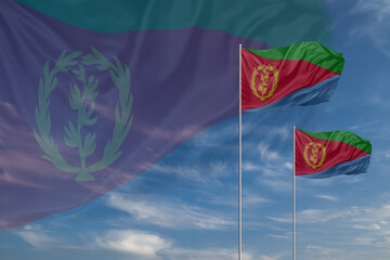 Card for Independence day National flags of Eritrea waving in sky