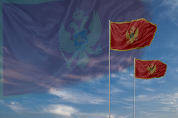 Card for Independence day National flags of Montenegro waving in sky