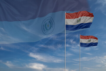 Card for Independence day National flags of Paraguay waving in sky