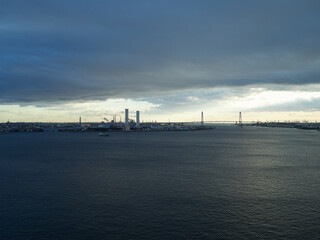 名古屋港ポートビルから見た冬の夕方の名古屋港の風景