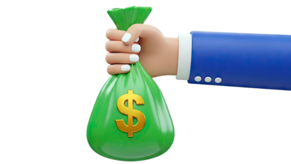 Hand holding a bag of money