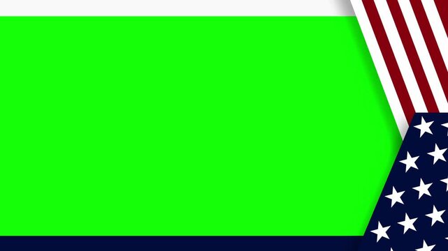 Animated USA flag frame with green screen chroma key background. Patriotic stars and stripes overlay for 4th of July, Memorial Day, and election news broadcast.