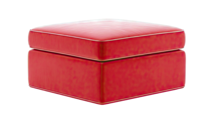 Red upholstered ottoman with piping