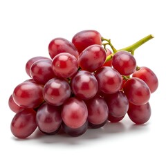 Fototapeta premium Vibrant fresh red grapes on a stem, isolated on a clean white background