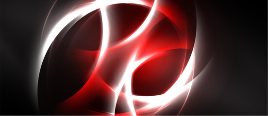 Abstract red, white design. Dynamic curves create energy, light contrasts against dark background. Modern, vibrant composition.