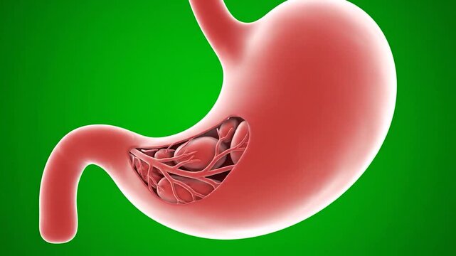 Human Stomach Anatomy with Internal Folds and Gastric Juice.