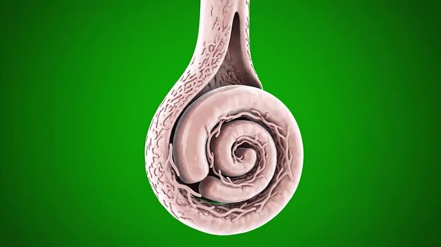 Detailed anatomical illustration of the human ear's inner structure.