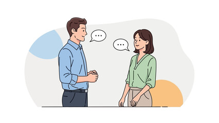 Man and woman engaged in conversation standing face to face with speech bubbles 9ec3b016 illustration