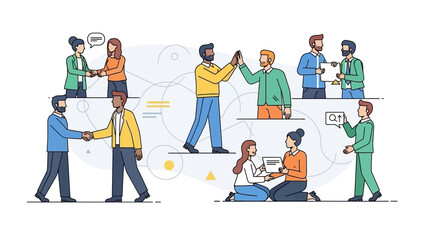 Diverse Professionals Interacting and Collaborating in Modern Office Environment from Elevated Viewpoint Concept 4b2cc73f