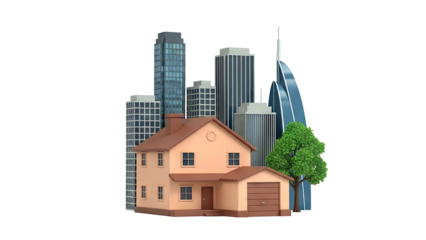 Suburban House in a Cityscape