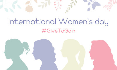 GiveToGain 2026 campaign, banner with female silhouettes for International Women's Day