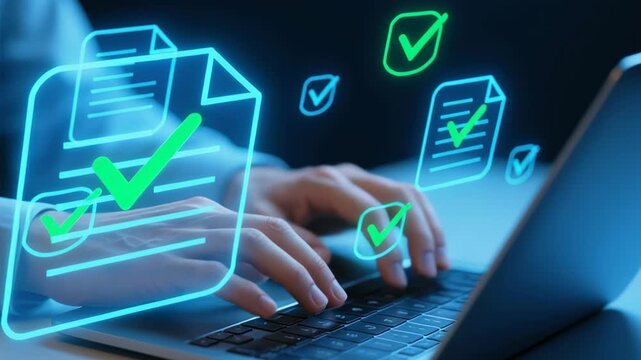 Legal document management. Document control and secure storage. Business document archiving and retrieval system. Audit trail and records management compliance. Businessperson using laptop computer.