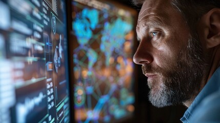 Cybersecurity analyst deeply engaged in network monitoring