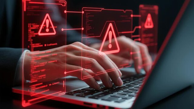 Cloud outage. Incident within cloud infrastructure. Application service unavailable. Businessperson using laptop computer.