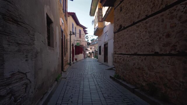 Old Ottoman houses in the narrow streets of Antalya Old Town Kaleici district