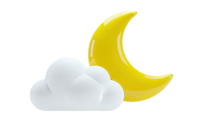 Yellow Crescent Moon and White Cloud