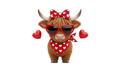 Highland Cow with Heart Accessories