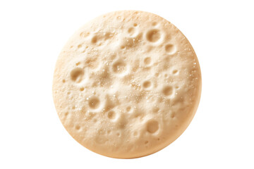 Playful surreal moon-textured cookie, cut out on transparent background for imaginative food concept.