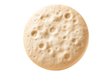 Playful surreal moon-textured cookie, cut out on transparent background for imaginative food concept.