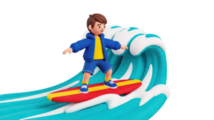 Cartoon boy surfing a wave