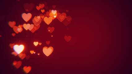 Red and pink glowing hearts floating on a dark background, representing love and romance © Photocreo Bednarek