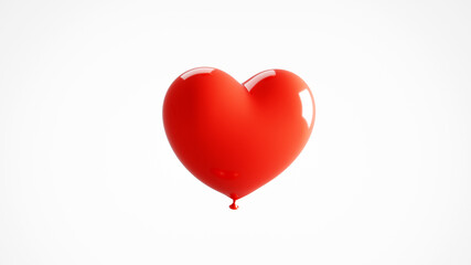 Red glossy heart balloon floating on a clean white background