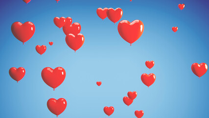 Red heart balloons floating creating a romantic background for valentine's day