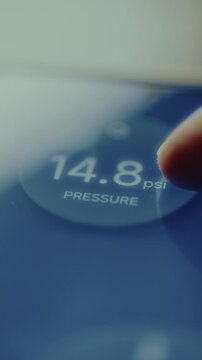 Pressure reading of 14.8 psi displayed on the smartphone app