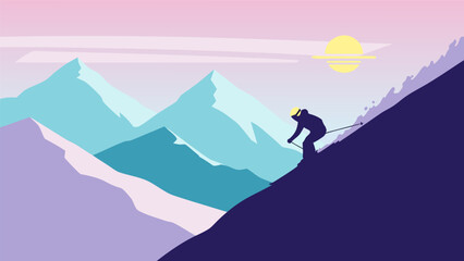 Skiing Down a Mountain A Vibrant Vector Illustration of a Winter Adventure
