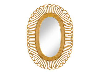Golden oval rattan mirror isolated on transparent background