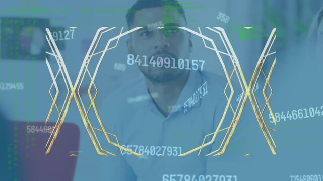 Animation merges business talk with digital concepts in a golden-framed video.