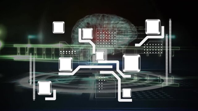 The video is a computer-generated animation of a dna strand and a digital brain, accompanied by data