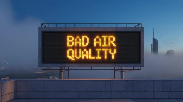 Sign in the city with the text "Bad air quality".