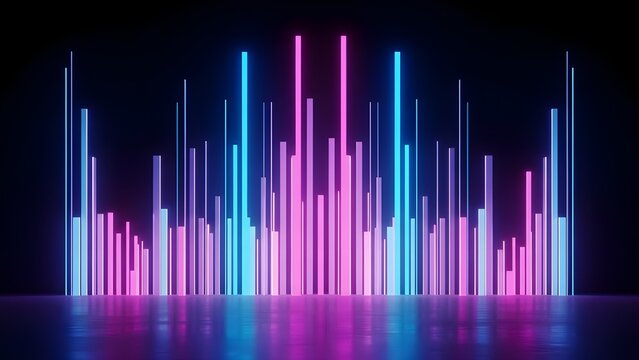 Vibrant neon light bars in dark background - Powered by Adobe