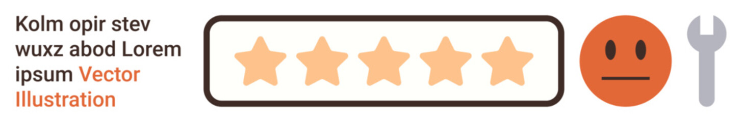 Fototapeta premium Customer satisfaction, online reviews, feedback analysis, service quality, consumer rating, user experience. Five stars, neutral emotion and a wrench icon. Customer satisfaction and online reviews