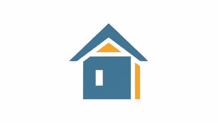 Simple Blue House Icon with Orange Accents on White Background.
