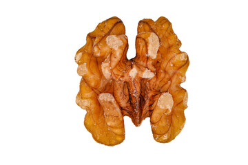 Close-up of a fresh walnut as a PNG on a transparent background with detailed texture showing natural patterns and organic surface features.