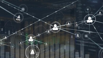 Animation of network of connections with people icons with data processing - Powered by Adobe