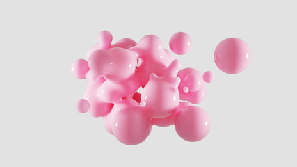 Abstract pink fluid shapes floating against a neutral gray background