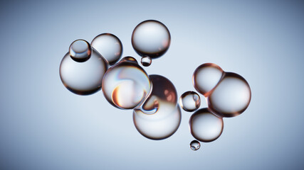 Abstract composition of floating water droplets with light reflections