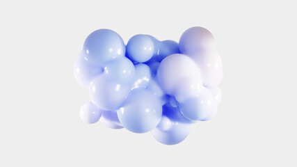 Abstract cluster of glossy, colorful spheres, blobs on a light background