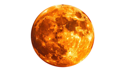 Illuminated celestial body, with a patterned surface, set against a dark, expansive void