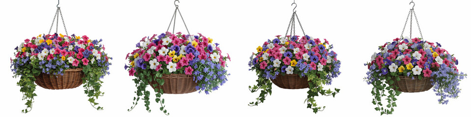 Set For hanging flower baskets isolated on transparent background