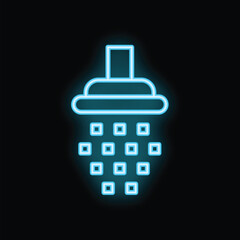 Obraz premium Blue neon shower head glowing on black background, a bright and eye catching icon for bathroom and hygiene