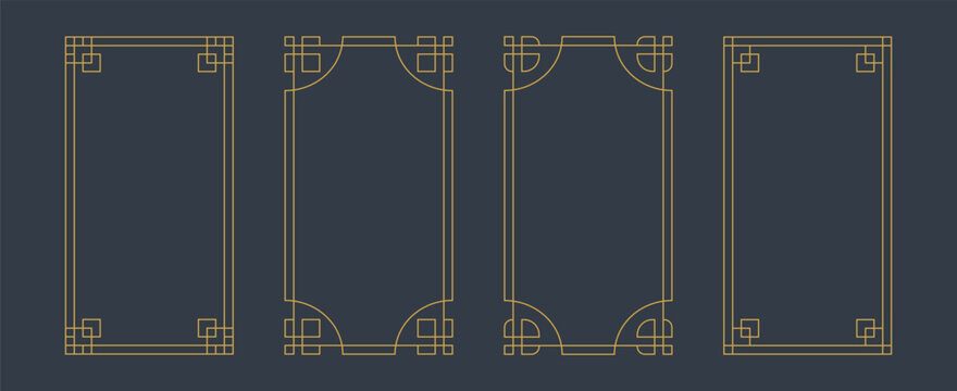 Set of gold vintage style Korean line frame vector elements