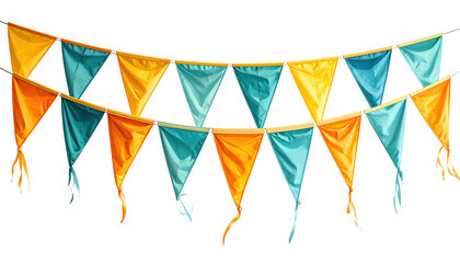 Illustration of colorful triangular banners strung on a rope, perfect for celebrations and events