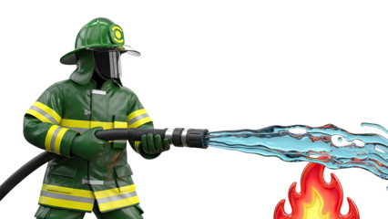 Firefighter spraying water on a fire